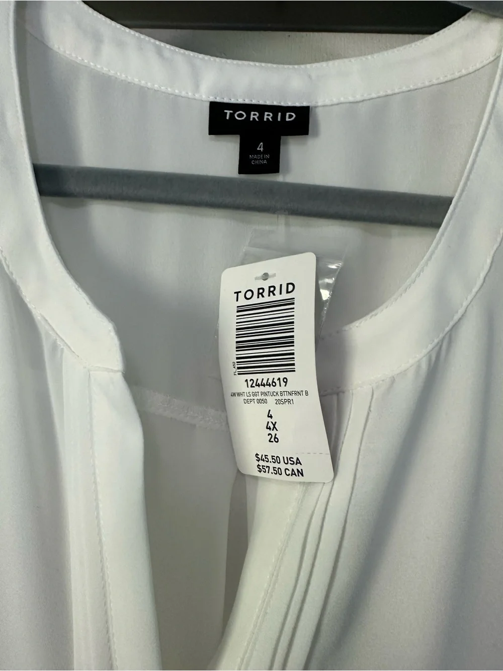 torrid White Long-Sleeve Notch-Neck Blouse